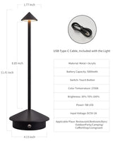 Modern Cordless Table Lamp Set of 2, Portable LED Desk Lamps, 5000mAh Rechargeable Battery Operated Lighting for Bedroom Dining Room Restaurant Coffee Shop Camping Night Light (Black)