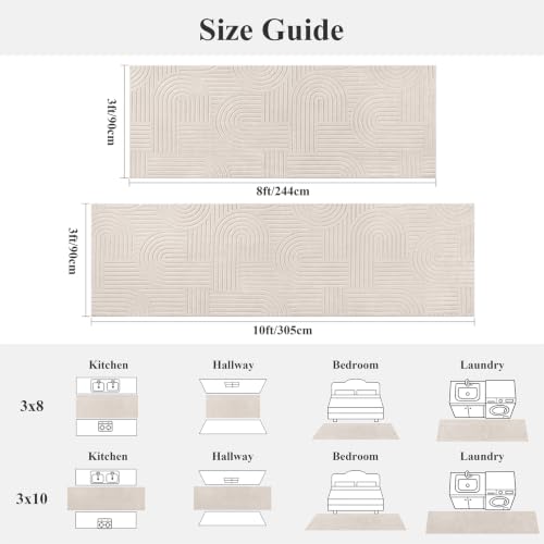 SHACOS Soft Cozy Fluffy Arch High Low Pile Runner Rugs 3x10 ft Non Slip Washable Scandinavian Minimalist Area Rug Runner Modern Carpet for Living Room Hallway Bedroom Bathroom Kitchen, Beige