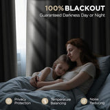 Joydeco 100% Blackout Curtains 63 Inch Length, Living Room Curtain 2 Panels Set, Grommets Room Darkening Textured Thermal Drapes, Greyish White Blackout Curtains for Bedroom (42x63inch)