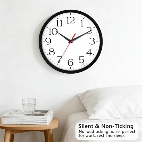 DAXSMY 8 Inch Wall Clock - Battery Operated, Silent Non-Ticking Analog Sweep Movement - Easy to Read Numbers for Home, Office, Kitchen, Classroom (Black)