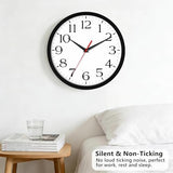 DAXSMY 8 Inch Wall Clock - Battery Operated, Silent Non-Ticking Analog Sweep Movement - Easy to Read Numbers for Home, Office, Kitchen, Classroom (Black)