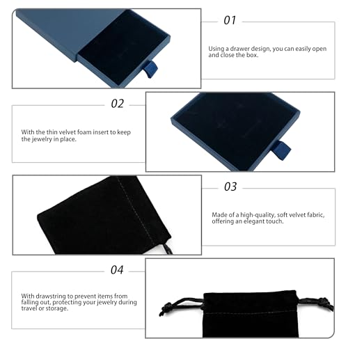 Small Jewelry Gift Box and Velvet Bag, Necklace Bracelet Earring Cardboard Organizer Square Jewellery Gift Box Pendent Storage Case for Birthday Xmas Christmas Wrapping (Blue)