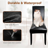 Leather Chair Covers for Dining Chairs Set of 4, Super Stretch Waterproof Kitchen Chair Covers Thickened Washable Dining Chair Slipcovers Black Chair Seat Covers for Dining/Kitchen/Banquet