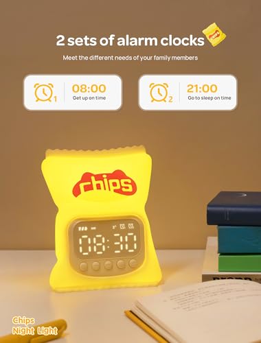 MASHI Chips Alarm Clock with Night Light, ok to Wake Clock for Kids, Cute & Funny Halloween Night Light, Snooze, Toddler Sleep Training Clock, for Kids