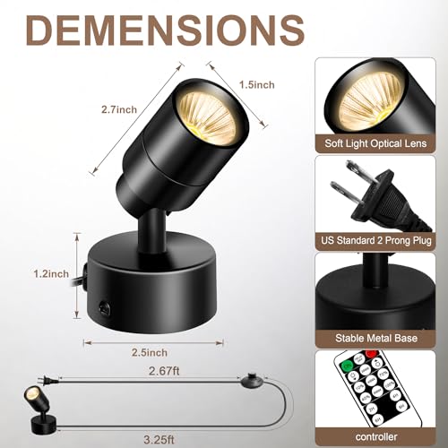 1 Pack Dimmable Spot Lights Indoor, Uplighting Indoor Spotlight with Timer and Remote, 3000K/4000K/5000K Adjustable LED Up Lights, Spot Lights Indoor Accent Uplighting for Plants