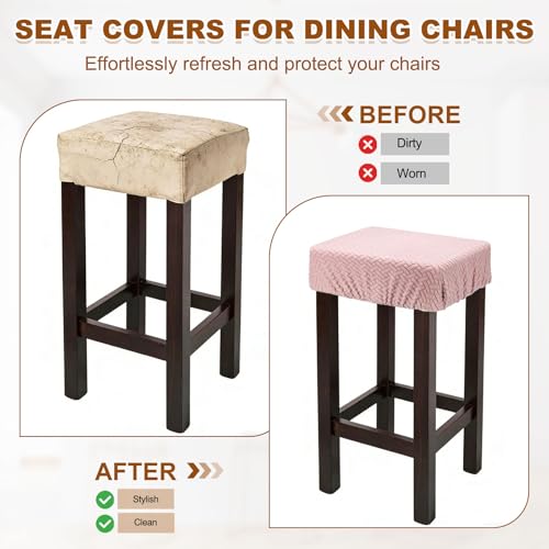 uxcell 1 Pcs Seat Covers for Dining Chairs, Bar Stool Covers Stretch Chair Seat Protector Waterproof Saddle Stools Slipcover with Elastic Band for Kitchen Bar, Diagonal Weave Sand