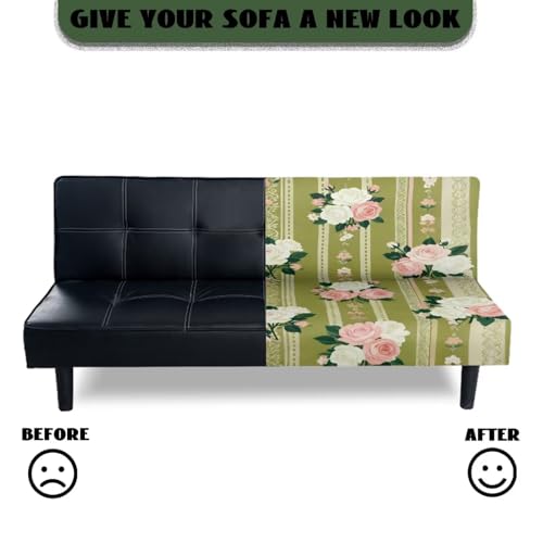 Rose 68 Inch Couch Covers for Armless Sofa Simple Stripe Slipcover for Furniture Protection Stretchable Futon Couch Cover for Indoor