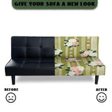 Rose 68 Inch Couch Covers for Armless Sofa Simple Stripe Slipcover for Furniture Protection Stretchable Futon Couch Cover for Indoor
