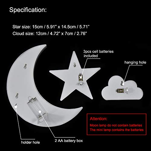 GUOCHENG Lovely White Moon Star Cloud Light Set Battery Operated LED Marquee Light Sign Warm White Bedside Lamps for Kids Children Bedroom Nursery, Baby Standing Night Light