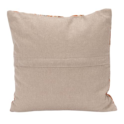 Creative Co-Op Square Cotton Voile Printed Pillow with Florals, Hand-Embroidered Kantha Stitch and Chambray Back, Gold with Blue and White