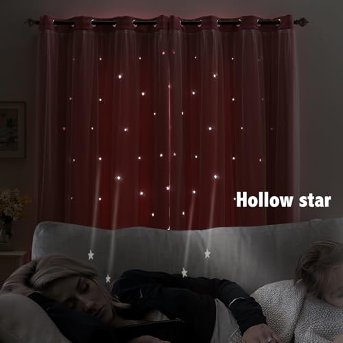 indistar Star Cutout Kids Window Blackout Curtains for Girl Bedroom Window Room Darkening Curtains & Drapes Baby Nursery Curtains (2 Panel,52Wx63L inch,Pink)
