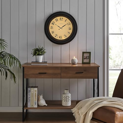 CLXEAST 18 Inch Large Illuminated Wall Clock with AI Smart Night Light Sensor,Modern Farmhouse Wall Clocks for Living Room,Bedroom, Kitchen, Home Office,Oil Rubbed Bronze Black