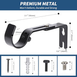 Premium Curtain Rod Brackets for Wall - Adjustable Hooks, Iron Holders for 1 Inch Rod - Black (2 PCS)