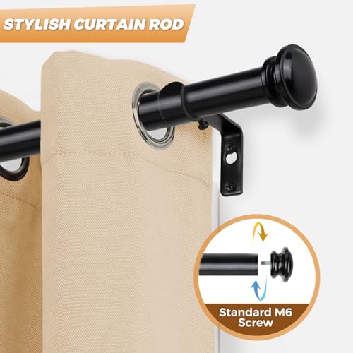 TONIAL Corner Curtain Rods, 32-86 Inch Center Rod for window, 3/4 Inch Side Rod for windows 20-82 Inch Decorative Drapery Rods with Small Cap Finial, Black