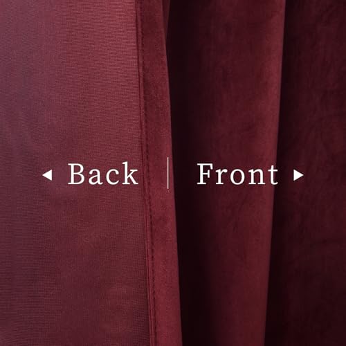 Roslynwood Velvet Ruby Wine Curtain 96 inch Long - Curtains Block Light Rod Pocket Thermal Insulated Window Drapes Set for Living Room/Bedroom/Dining Room, W52 x L96, 2 Panels