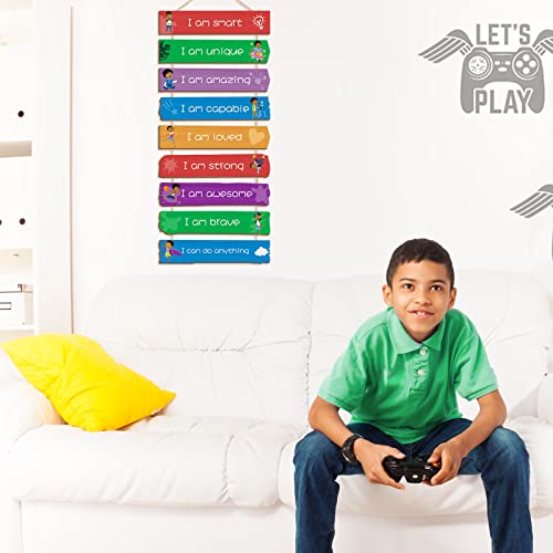 Chunful Set of 9 Boys Room Bedroom Decor Boys Inspirational Wall Decor Wood Hanging Plaque Motivational Kids Bedroom Wall Sign for Kids Teenage Toddler(Black Boy)
