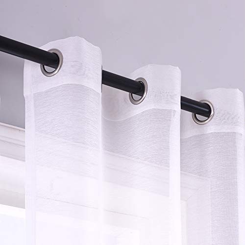 White Sheer Curtains 84 Inches Long Set 2 Panels Grommet Pair Faux Linen Semi Transparent Drape Tulle Gauze Voile Window Sheer Curtains for Bedroom Living Room Dining Wide 52 Length Solid Pack
