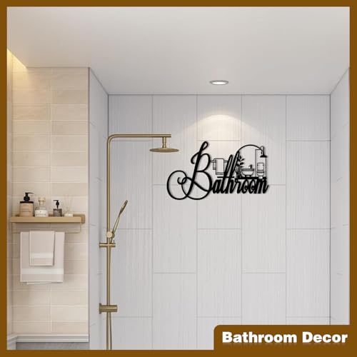 Black Metal Bathroom Wall Decor, Farmhouse Funny Bathroom Sign for Modern Home Hanging Decorations, Metal Bath Art （15 X 8.6in）
