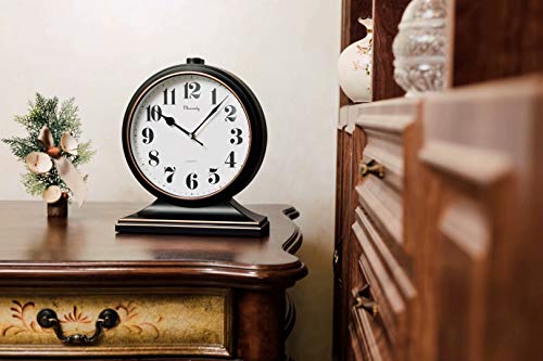 Desk Clock, Retro Desk Clock, 10 Inch Old Desk Clock, Silent and Non-Ticking, Antique Decorative Clock, Easy to Read in The Office/Bedroom (Black)