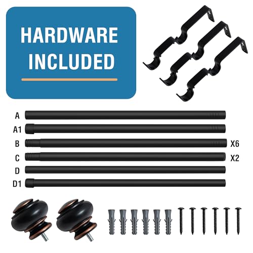 H.VERSAILTEX Double Curtain Rods for Windows 16.2 to 90.6 Inches 3/4 inch Diameter Adjustable Decorative Telescoping Double Curtain Rod with Brackets Heavy Duty Splicing Double Curtain Rods, Black