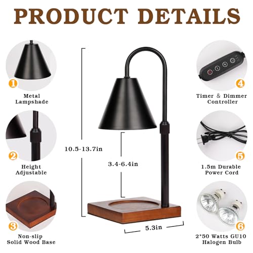 Modern Candle Warmer Lamp with Timer, Dimmable Candle Lamp Warmer, Mothers Day Birthday Gifts for Women Men, Black Candle Warmer, Adjustable Candle Light Warmer, Cozy Living Room Bedroom Home Decor