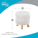 BIRDROCK HOME Small Faux Fur Foot Stool Ottoman – Upholstered Vanity Chair with Natural Wood Legs - Soft Compact Padded Seat or Accent Chair for Makeup Room, Living Room or Bedroom (White)