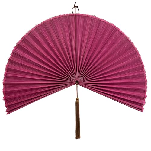 ChumDecor Fan Wall Decor,Large Bamboo Fan Wall Art for Boho Hanging Headboard,Decorative Folding Fan for Over Bed Decorations, (Pink, 31inch)