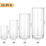 Fixwal 12pcs Clear Glass Cylinder Flower Vases, 4, 6, 8, 10 Inch Tall Cylinder Vases for Centerpieces, Glass Flower Vase Floating Candle Holder Vase for Table Shelf, Party, Wedding, Home Decor