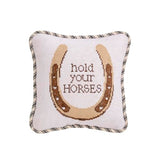 Mud Pie Beige Hold Your Horses Horseshoe Western Needlepoint Small Pillow