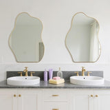 BOMINICA Irregular Wall Mirror Asymmetrical Mirror, Decorative Wall Mirror Golden Wood Framed, Wall Mounted Mirror for Bathroom Living Room Entryway Bedroom Hallway (Gold, 20" x 28")