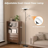 Upgraded 2-in-1 Torchiere Floor Lamp, Dimmable Standing Lamp with Remote&Button Control, 34W Brightness Adjustable Floor Reading Light, Black Modern Corner Lamp for Living Room Bedroom Office