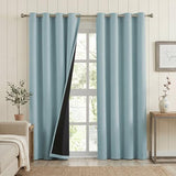 Melodieux 100% Blackout Curtains for Bedroom, Linen Textured Light Blue Black Out Curtains 84 Inch Long, Grommet Top Thermal Insulated Window Drapes for Living Room, 52" W x 84" L, 2 Panels