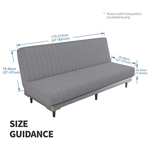 MAXIJIN Jacquard Futon Cover Stretch Armless Futon Sofa Cover Soft Futon Slipcover with Elastic Bottom Thick Sofa Bed Furniture Protector Covers, Machine Washable (Light Gray)
