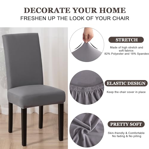 Sufdari Dining Chair Covers,Kitchen Cover,Parsons Slipcover,Spandex Protectors for Room Stretch Chairs Cover Set of 4 -Gray