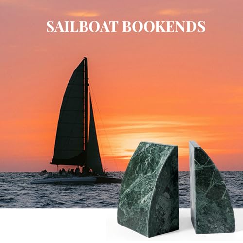 Marble Bookends for Shelves, 8Lbs Large Stone Bookends for Heavy Books, Non-Slip Heavy Duty Book Stopper, Modern Decorative Book Ends for Bookshelf Table Home Decor(Green)