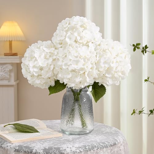 4 Pcs White Hydrangea Artificial Flowers, Latex Real Touch Hydrangea Flowers, 19.6'' Full Faux Hydrangea Flowers Fake Flowers for Home Decor Party Wedding Centerpiece Bouquet Floral Arrangements