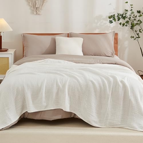 EMME Cotton Muslin Large Throw Blanket Couch 4-Layer Breathable Gauze Soft Lightweight Bed Blankets Adults (50"x71")