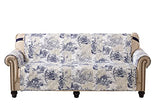 Brilliant Sunshine Blue Toile Couch Loveseat Cover, Quilted Sofa Cover for Dogs, Slip Resistant Furniture Protector with Strap, Washable Slipcover for Kids and Pets, Blue Beige (54" seat)