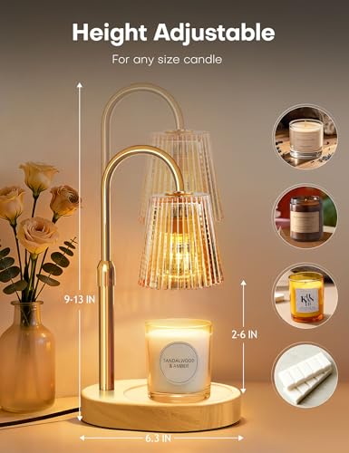 Candle Warmer Lamp with Timer Dimmer Adjustable Height, Electric Wax Melts Warmer for Jar Candles, Birthday Christmas House Warming Gifts for Women Mom, New Home Bedroom Decor with 2 Bulbs