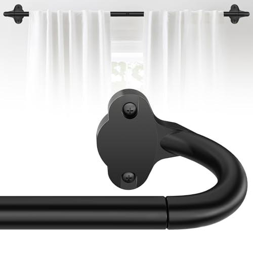 Wrap Around Blackout Curtain Rod 30-45 Inch (2.5-3.75 Ft), 5/8" Adjustable Curved Window Rod for Room Darkening, Modern Single Drapery Rod for Bedroom Windows, Matte Black