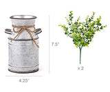 Dahey Metal Flower Vase with Artificial Eucalyptus Farmhouse Decor Rustic Shabby Chic Milk Can Galvanized Jug Planter Fake Plants in Decorative Tin Vase for Table Centerpieces Bedroom Kitchen Decor