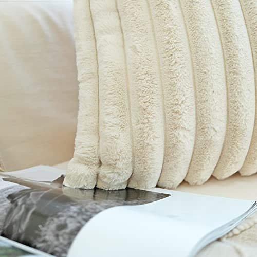 JOJUSIS Pack of 2 Faux Fur Plush Decorative Throw Pillow Covers Couch Cushion Case Soft Pillowcases (Beige, 18 x 18 Inch)