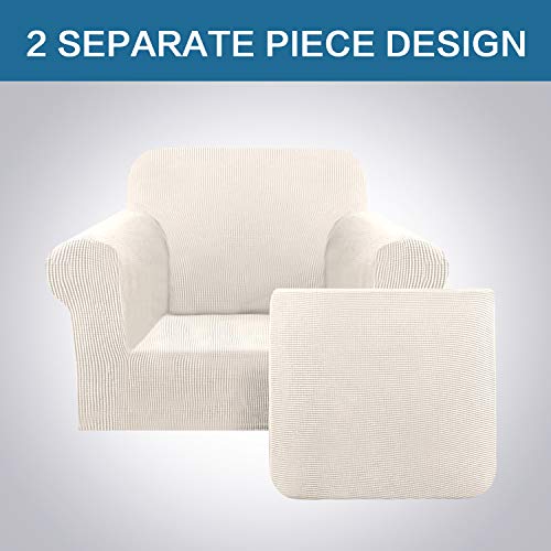 H.VERSAILTEX 2-Pieces Armchair Cover Chair Slipcovers with Arms Furniture Protector Cover Fit Width Up to 47 Inch, Jacquard Spandex Polyester Couch Covers Armchair Slipcover - Ivory, Chair
