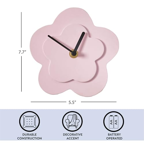 Urban Lifestyle Pink 5.7" Quartz Daisy Table Clock,Battery Operated Flower Desk Clock,Whimsical Petal Design, Accurate Timekeeping