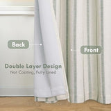 DriftAway Farmhouse Linen Blackout Curtains 84 Inches Long for Bedroom Striped Double Layer Thermal Insulated Sound Reducing Lined Grommet Rustic Drapes for Living Room 2 Panels W52 x L84 Loden Green