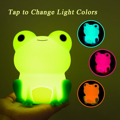 Frog Night Light, Cute Lamp Frog Gifts Nightlight for Kids Bedroom, Silicone Animal Frog Stuff, Rechargeable Baby Nursery Light Bedside Lamp with Timer, Birthday Gifts for Boys Girls Toddlers