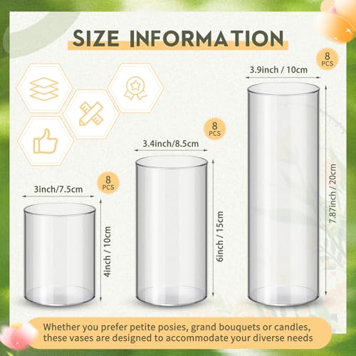 Nuogo Plastic Cylinder Vases Tall Plastic Flower Vases for Centerpieces Flower Holder for Home Wedding Office Party Formal Dinners Decorations(4''/6''/8'', Modern, 12 Pcs)