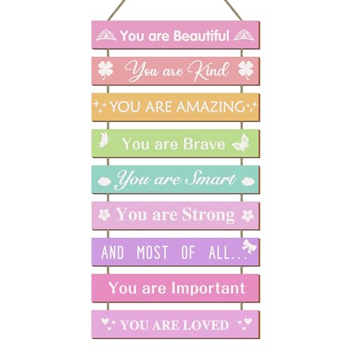 Girls Room Wall Decor, Set of 9 Pieces Wall Decor for Girls Bedroom Teen Girl, Inspirational Wall Art Hanging Plaque for Kids Baby Girl Nursery Wall Decortaions