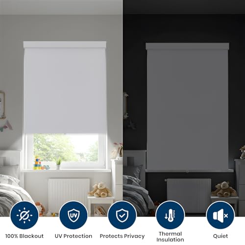 100% Blackout Roller Shades Cordless Blinds for Indoor Windows,Free-Stop Window Shades Pull Down,Thermal Insulated Fabric UV Protection,Blackout Window Guard Blinds for Home,Office,White,34" W x 72" H