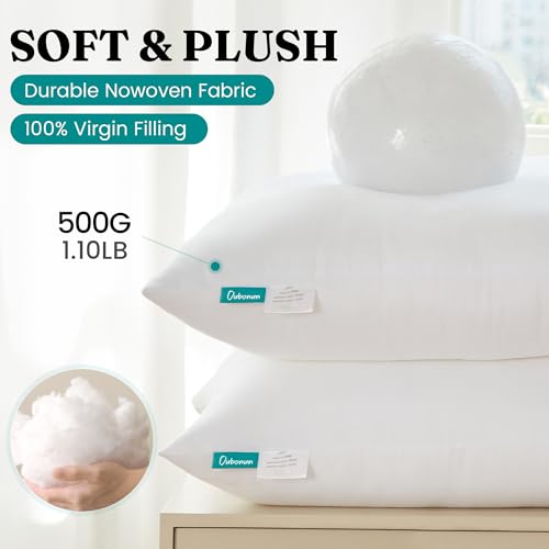 Oubonun 18 x 18 Throw Pillow Inserts - Soft, Plush & Decorative Down Alternative Pillows for Couch Sofa Bed, Machine Washable - White, Pack of 2